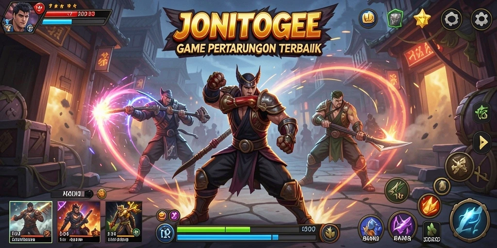Tampilan gameplay seru JONITOGEL dengan aksi pertarungan intens.